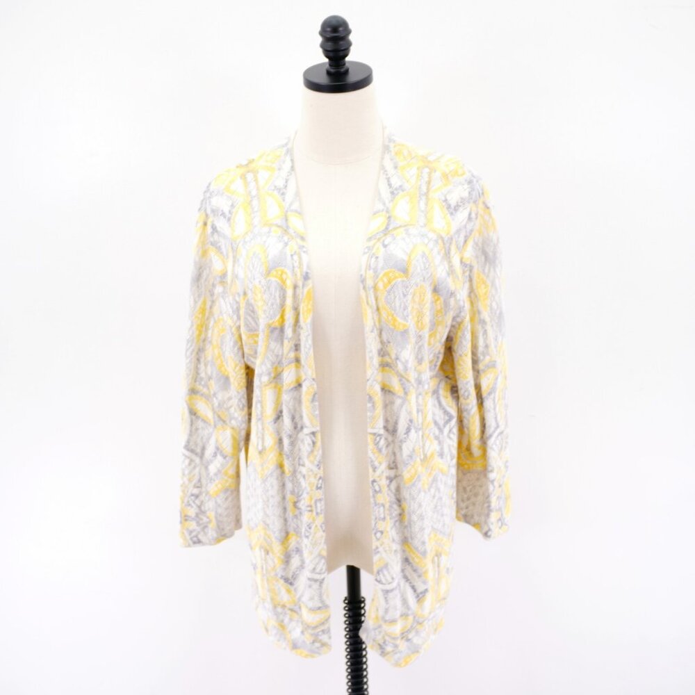 Alfred Dunner‎ White Yellow Gray Cardigan Sweater XL Cotton Acrylic